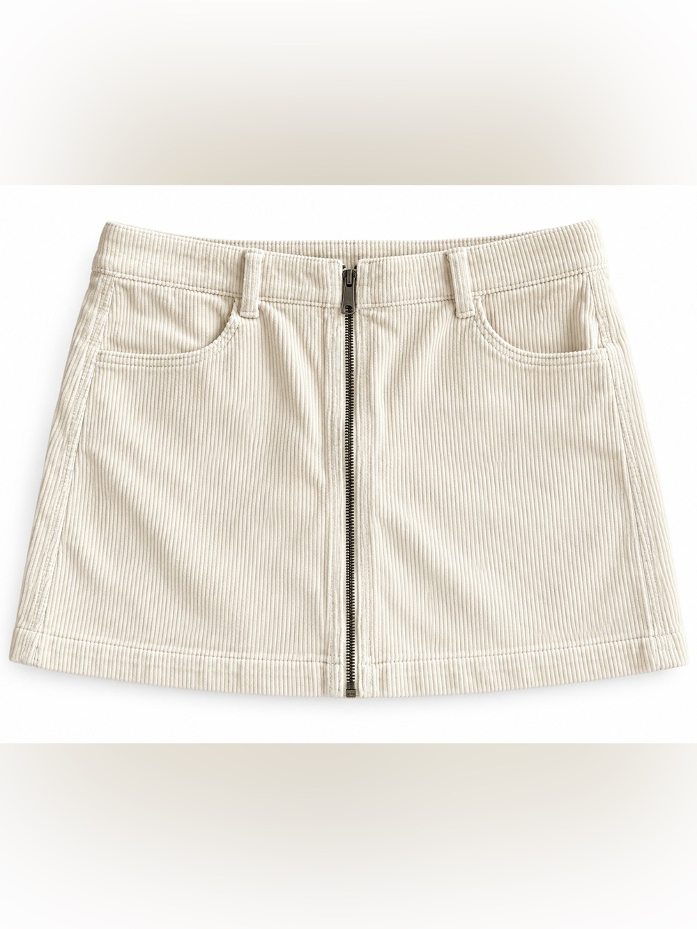 American Eagle Outfitters Cream Corduroy Zip-Front Mini Skirt